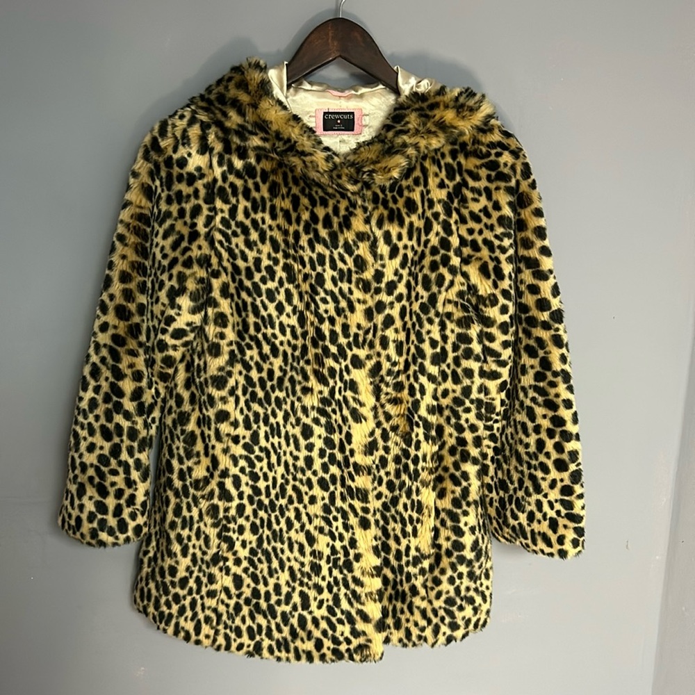 Crewcuts leopard 🐆 hooded fur coat, kids size L
